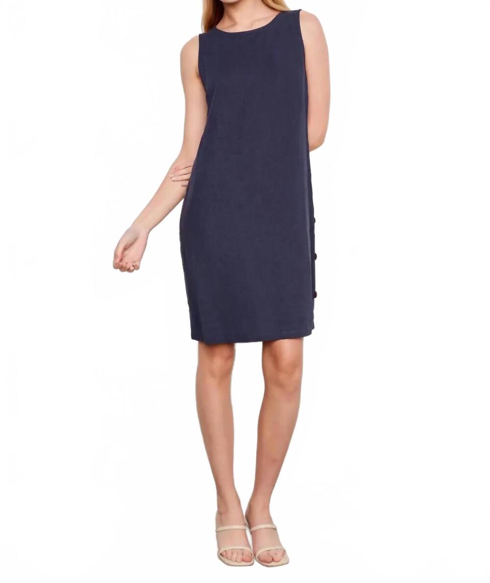 NEW CHARLIE B sleeveless shift dress with button detail in navy